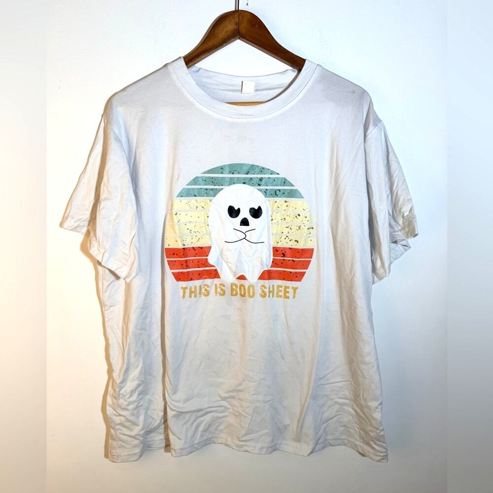White Graphic Tee with Ghost Design